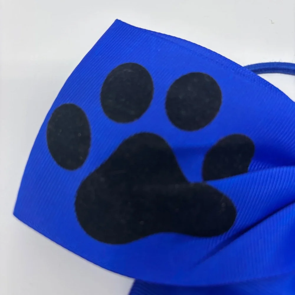 Cheer Bow Women Girls OS Blue Paw Print Grosgrain‎ Ribbon Hair Accessory